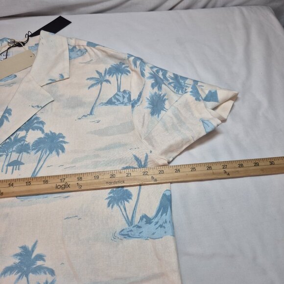 Gianni Bini Women's Size L Margaux Palm Tree Button Front Linen Blend Blouse - Picture 8 of 12